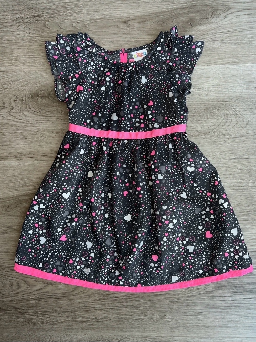 Circo Girls Toddler Dress Size 3T Black Pink White Heart Print Flutter Sleeve